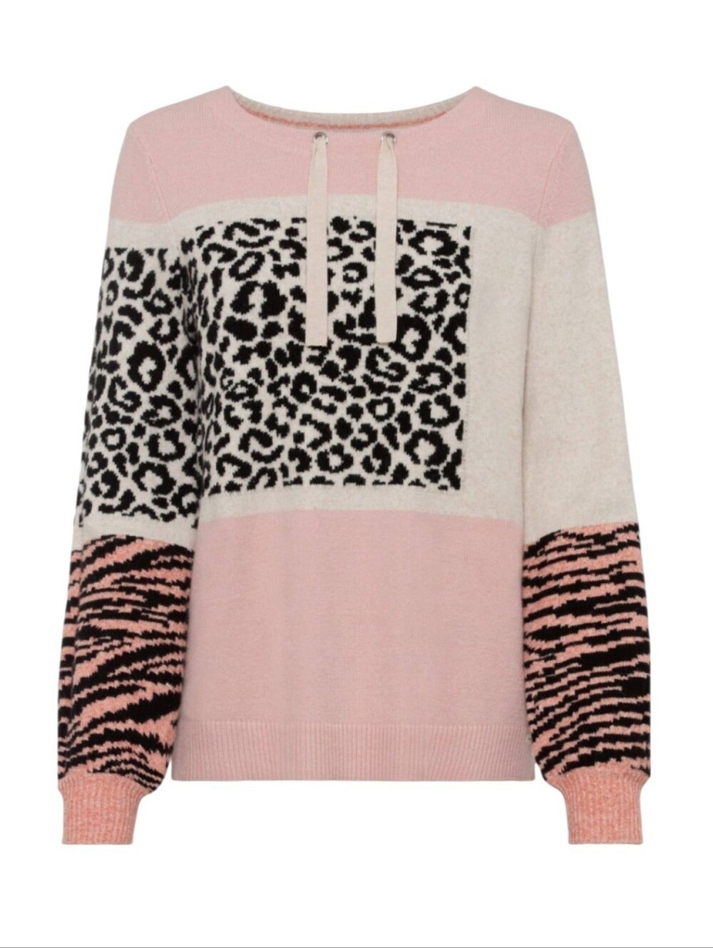🆕️Olsen Women's Light Pink Contrasting Animal-Print Pullover Sweater Size L